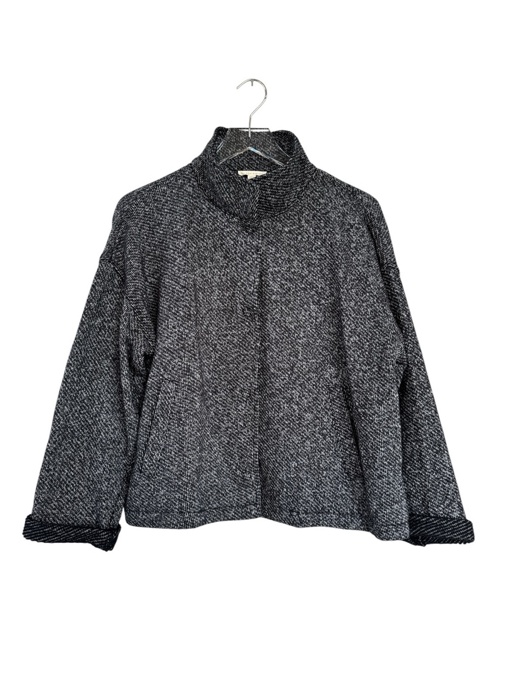 Eileen Fisher Organic Cotton Stand Collar Jacket | Textural Terry Weave | Medium